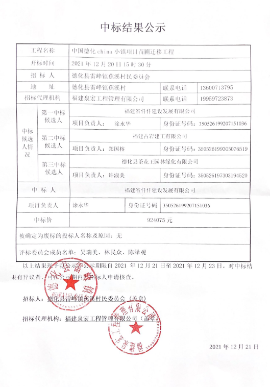 中国德化china小镇项目苗圃迁移工程中标结果公示 - 憨鼠网
